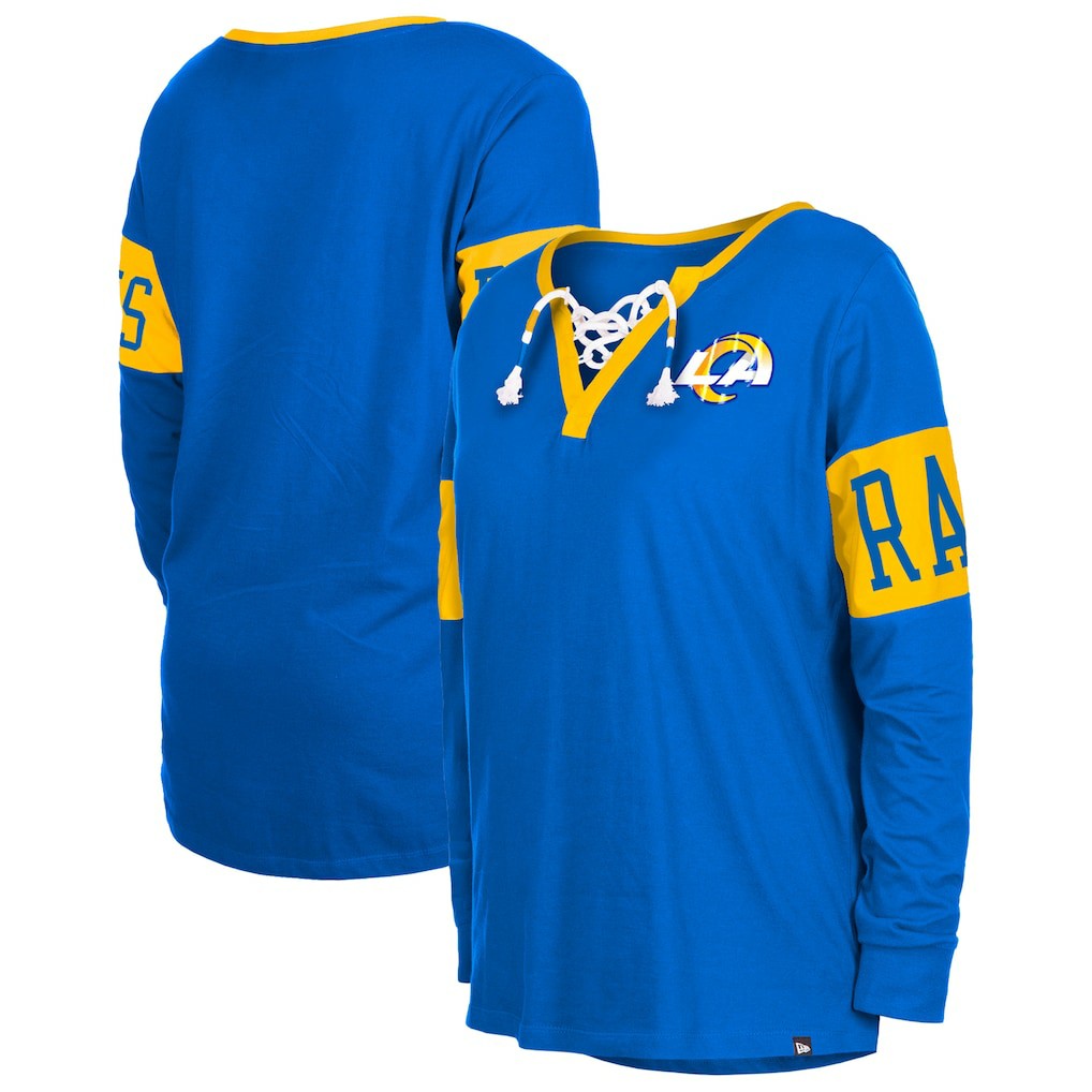 Los Angeles Rams New Era Women's Lace-Up Notch Neck Long Sleeve T-Shirt Royal | NFL