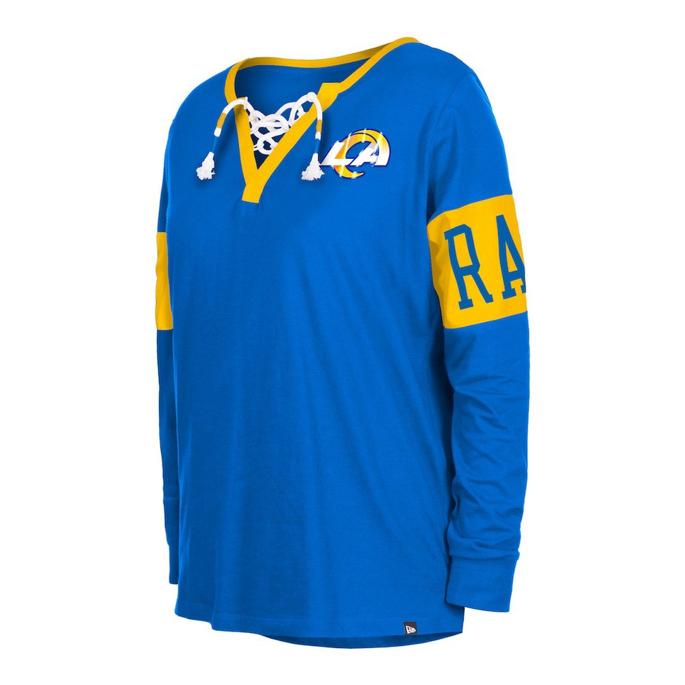 Los Angeles Rams New Era Women's Lace-Up Notch Neck Long Sleeve T-Shirt Royal | NFL