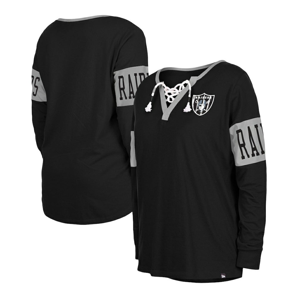 Las Vegas Raiders New Era Women's Lace-Up Notch Neck Long Sleeve T-Shirt Black | NFL