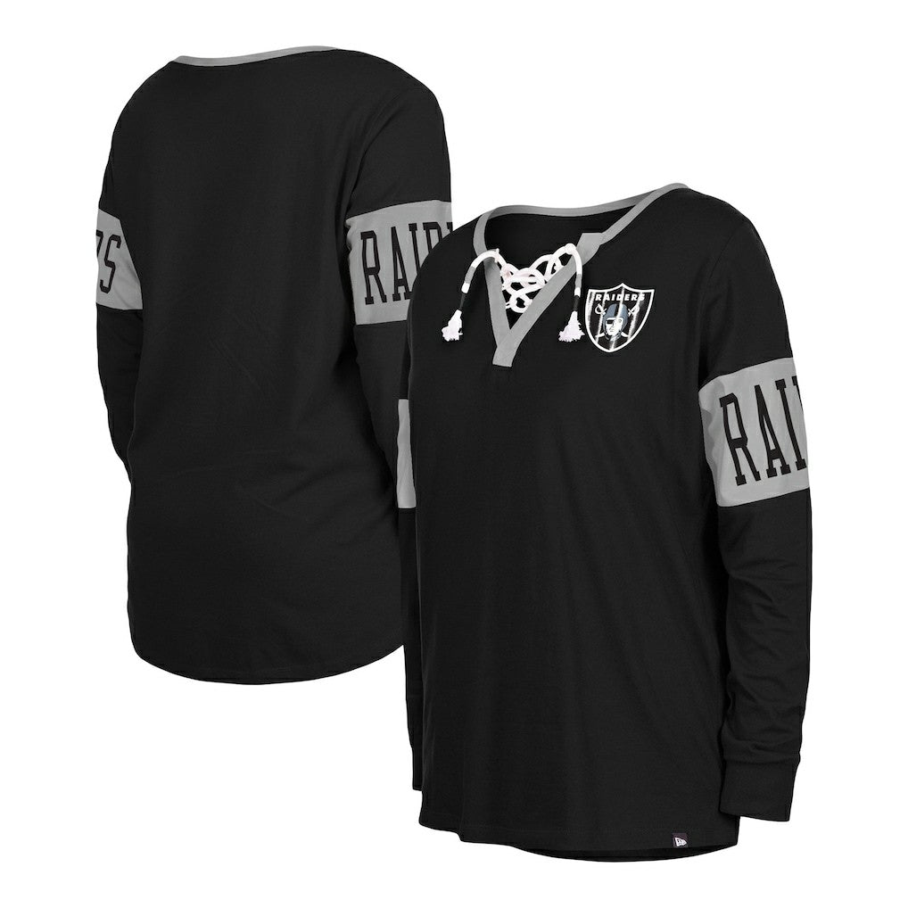 Las Vegas Raiders New Era Women's Lace-Up Notch Neck Long Sleeve T-Shirt Black | NFL