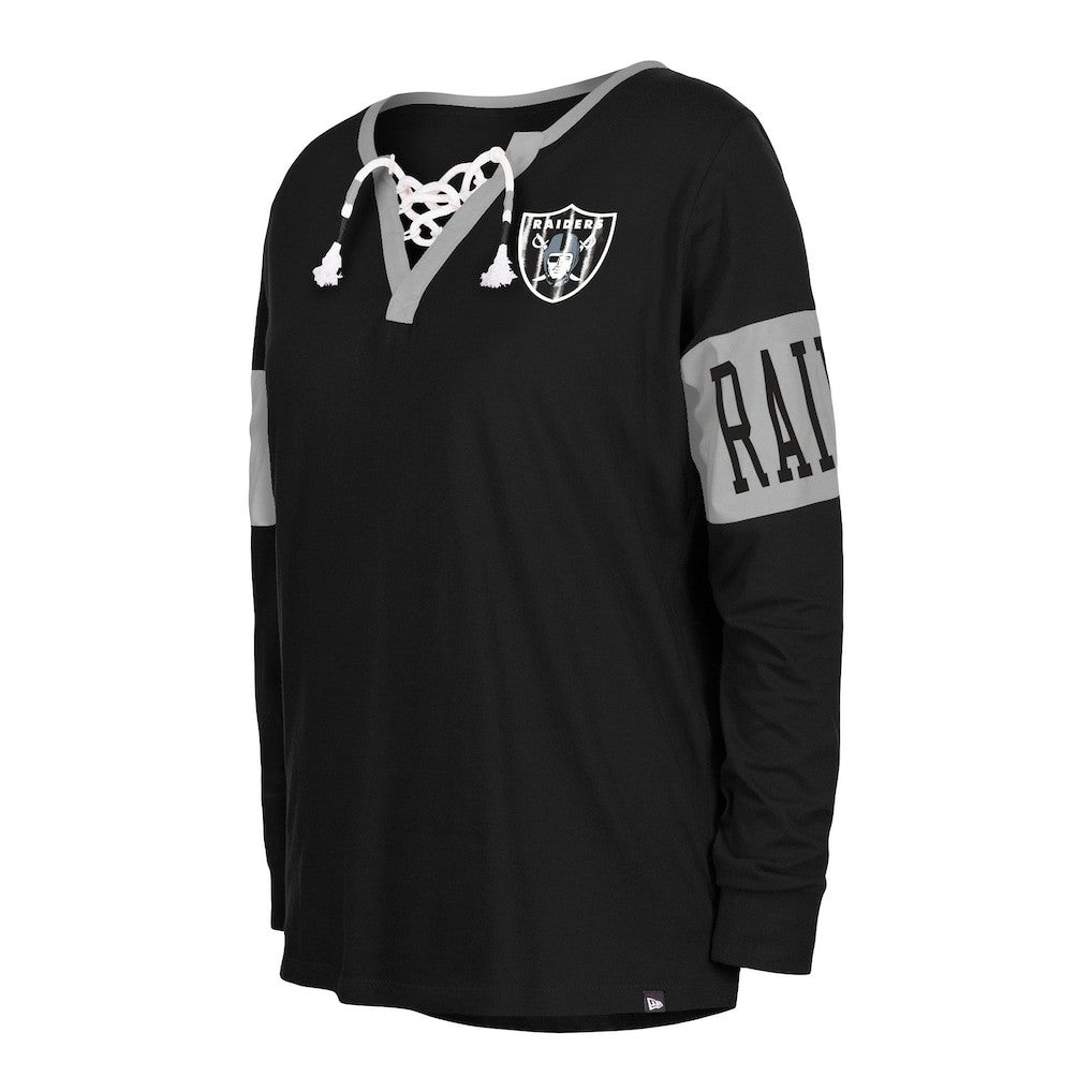 Las Vegas Raiders New Era Women's Lace-Up Notch Neck Long Sleeve T-Shirt Black | NFL
