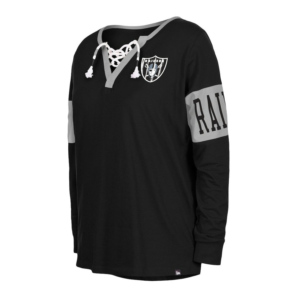Las Vegas Raiders New Era Women's Lace-Up Notch Neck Long Sleeve T-Shirt Black | NFL