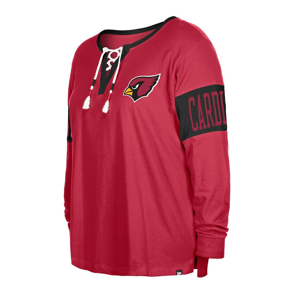 Arizona Cardinals New Era Women's Plus Size Lace-Up Notch Neck Long Sleeve T-Shirt Cardinal | NFL