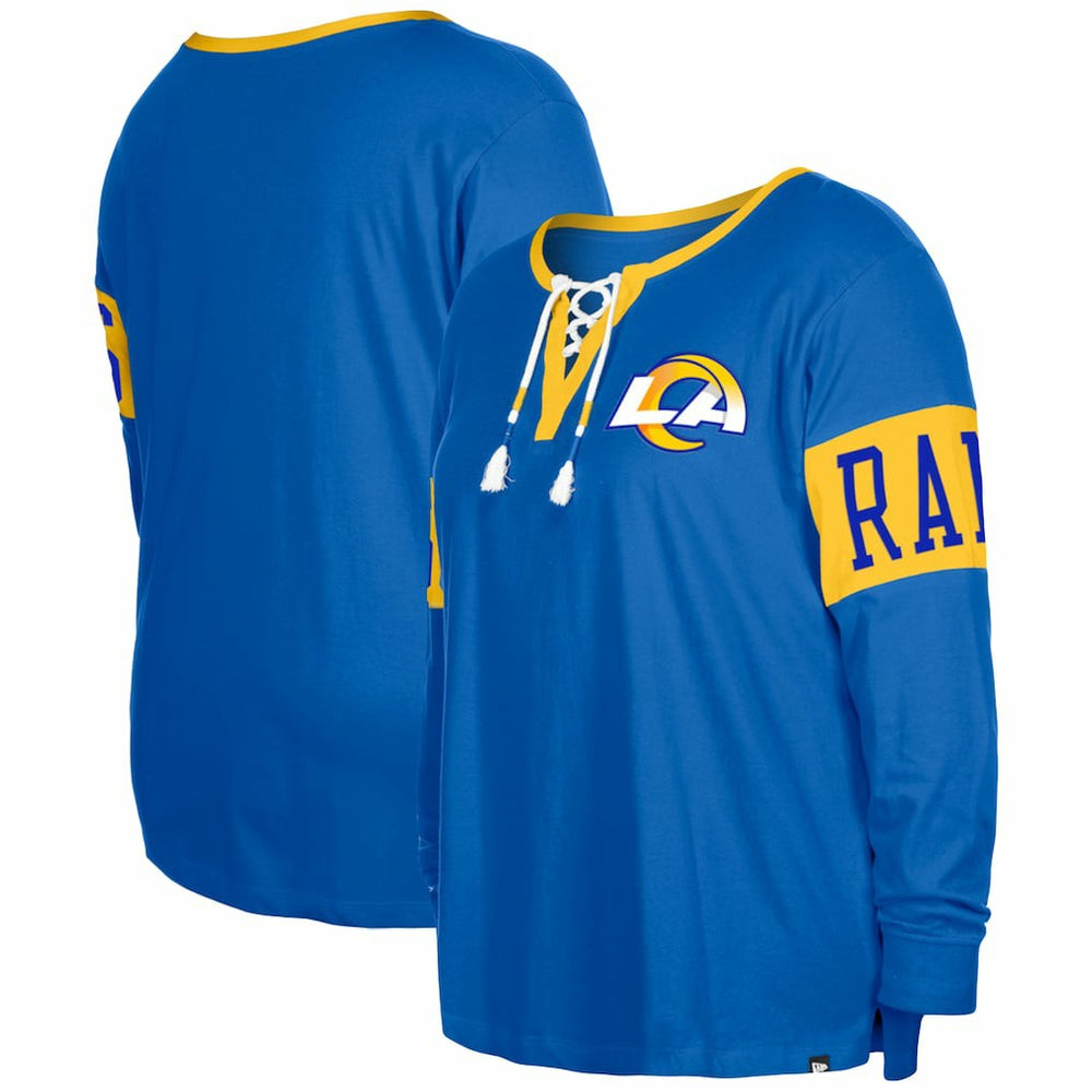 Los Angeles Rams New Era Women's Plus Size Lace-Up Notch Neck Long Sleeve T-Shirt Royal | NFL