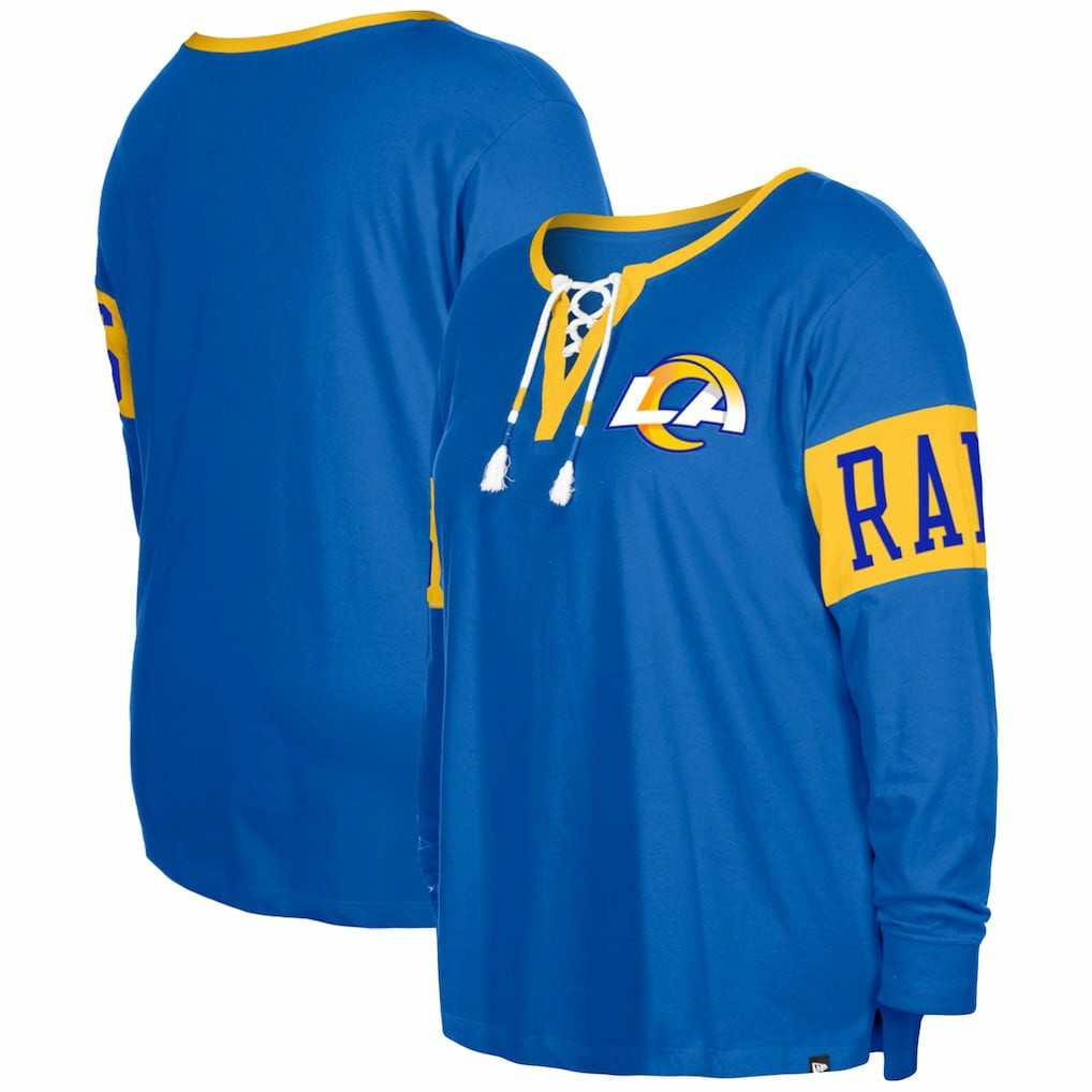 Los Angeles Rams New Era Women's Plus Size Lace-Up Notch Neck Long Sleeve T-Shirt Royal | NFL