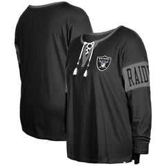 Las Vegas Raiders New Era Women's Plus Size Lace-Up Notch Neck Long Sleeve T-Shirt Black | NFL