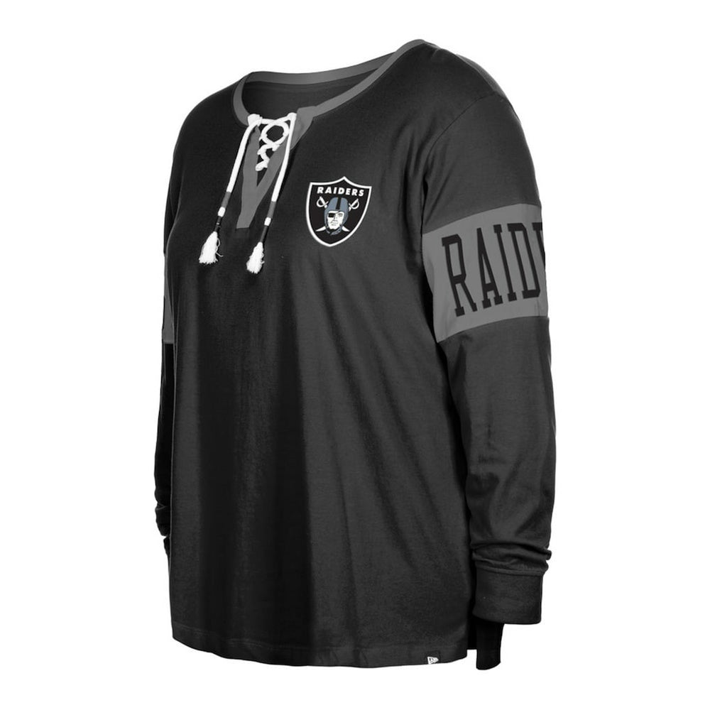 Las Vegas Raiders New Era Women's Plus Size Lace-Up Notch Neck Long Sleeve T-Shirt Black | NFL