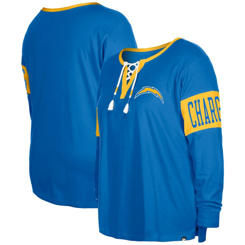 Los Angeles Chargers New Era Women's Plus Size Lace-Up Notch Neck Long Sleeve T-Shirt Powder Blue | NFL