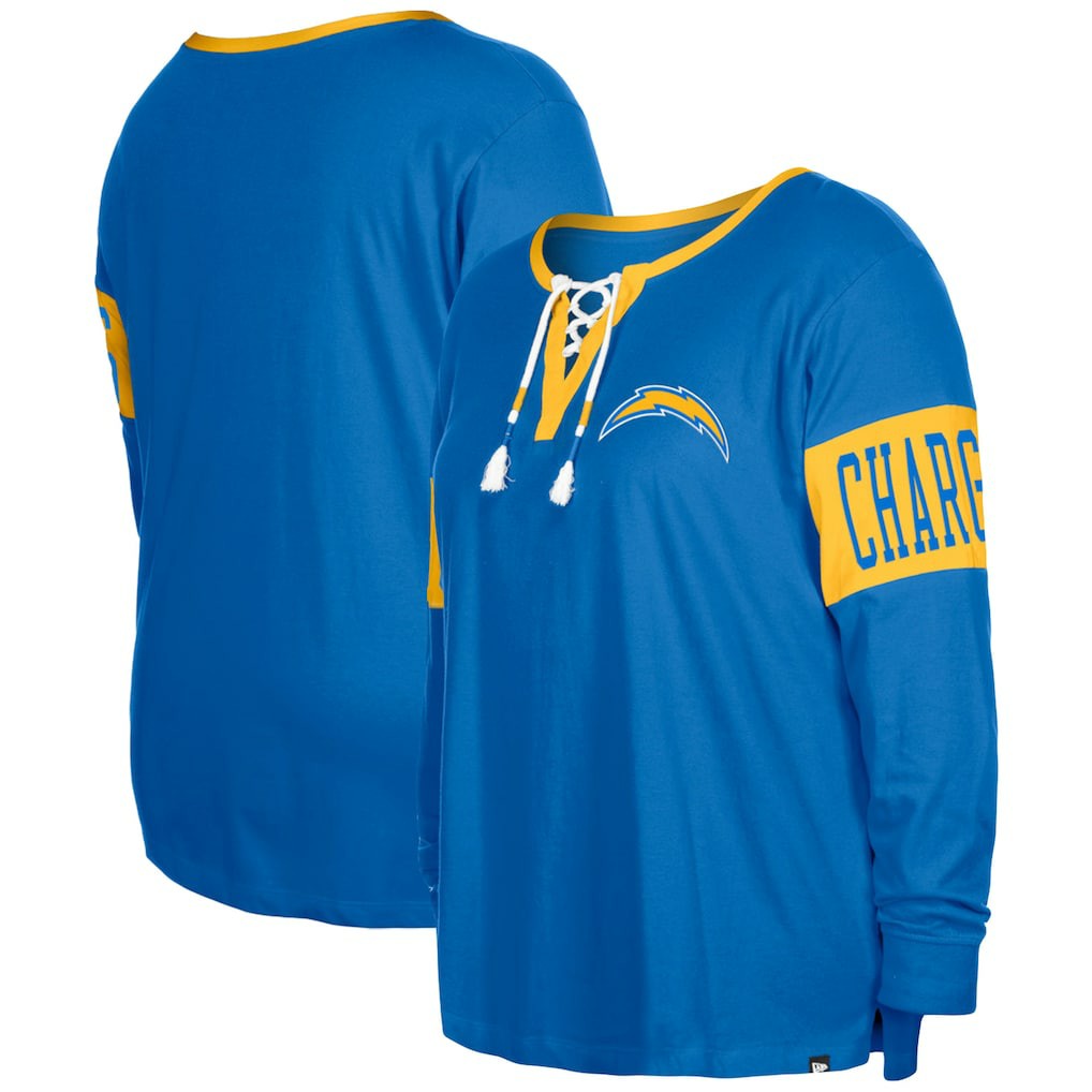 Los Angeles Chargers New Era Women's Plus Size Lace-Up Notch Neck Long Sleeve T-Shirt Powder Blue | NFL