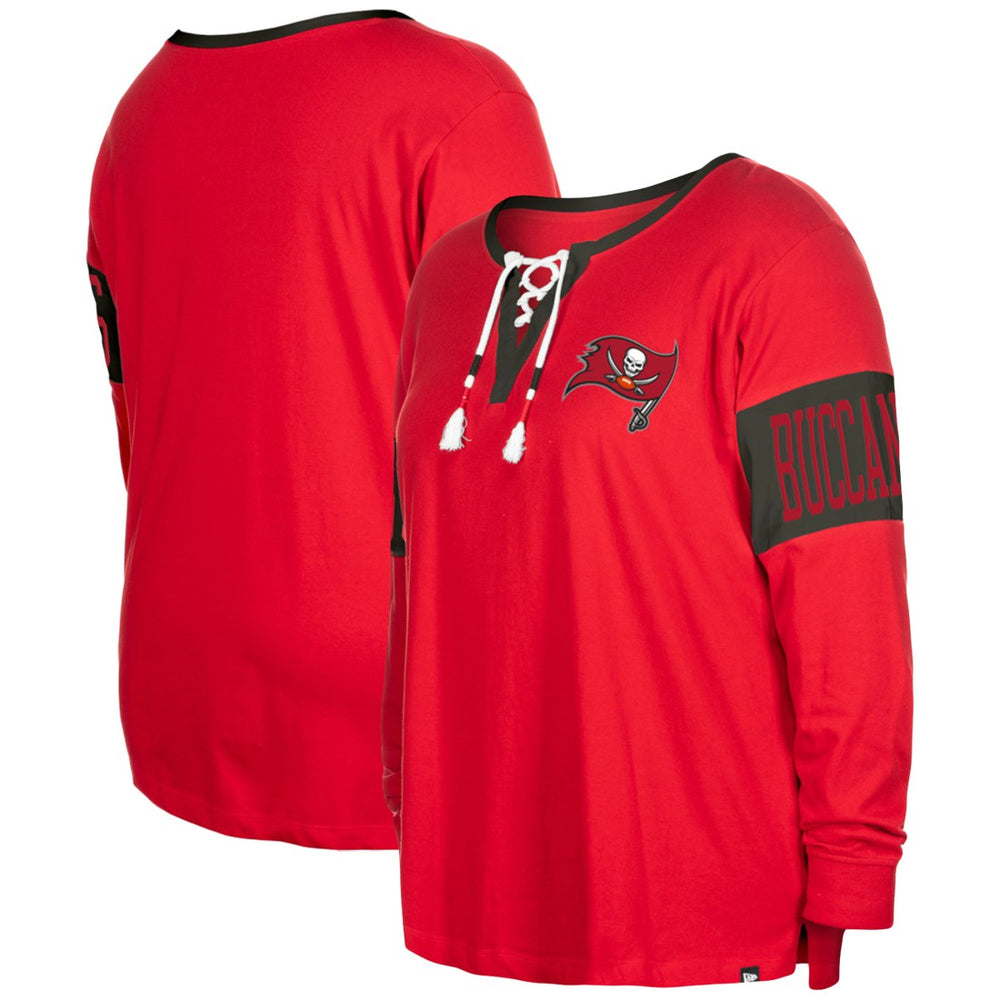 Tampa Bay Buccaneers New Era Women's Plus Size Lace-Up Notch Neck Long Sleeve T-Shirt Red | NFL