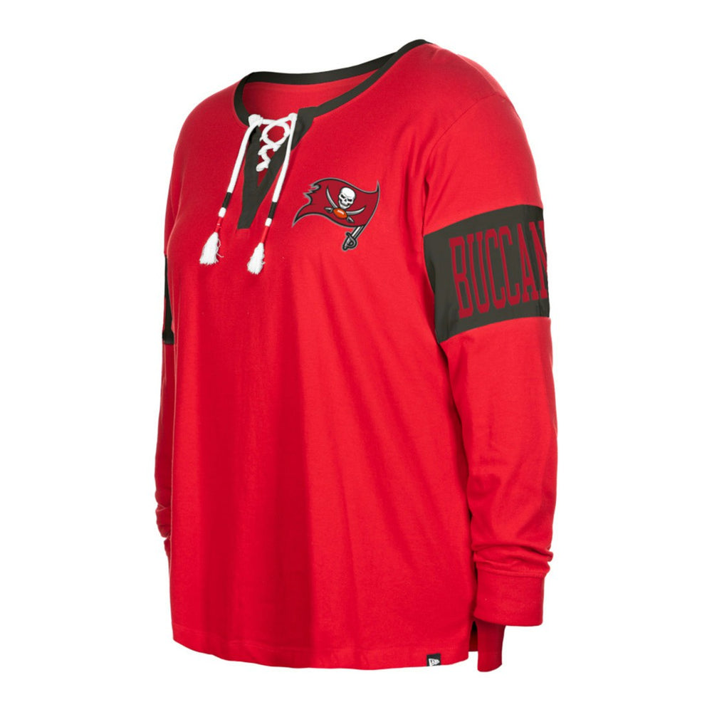 Tampa Bay Buccaneers New Era Women's Plus Size Lace-Up Notch Neck Long Sleeve T-Shirt Red | NFL