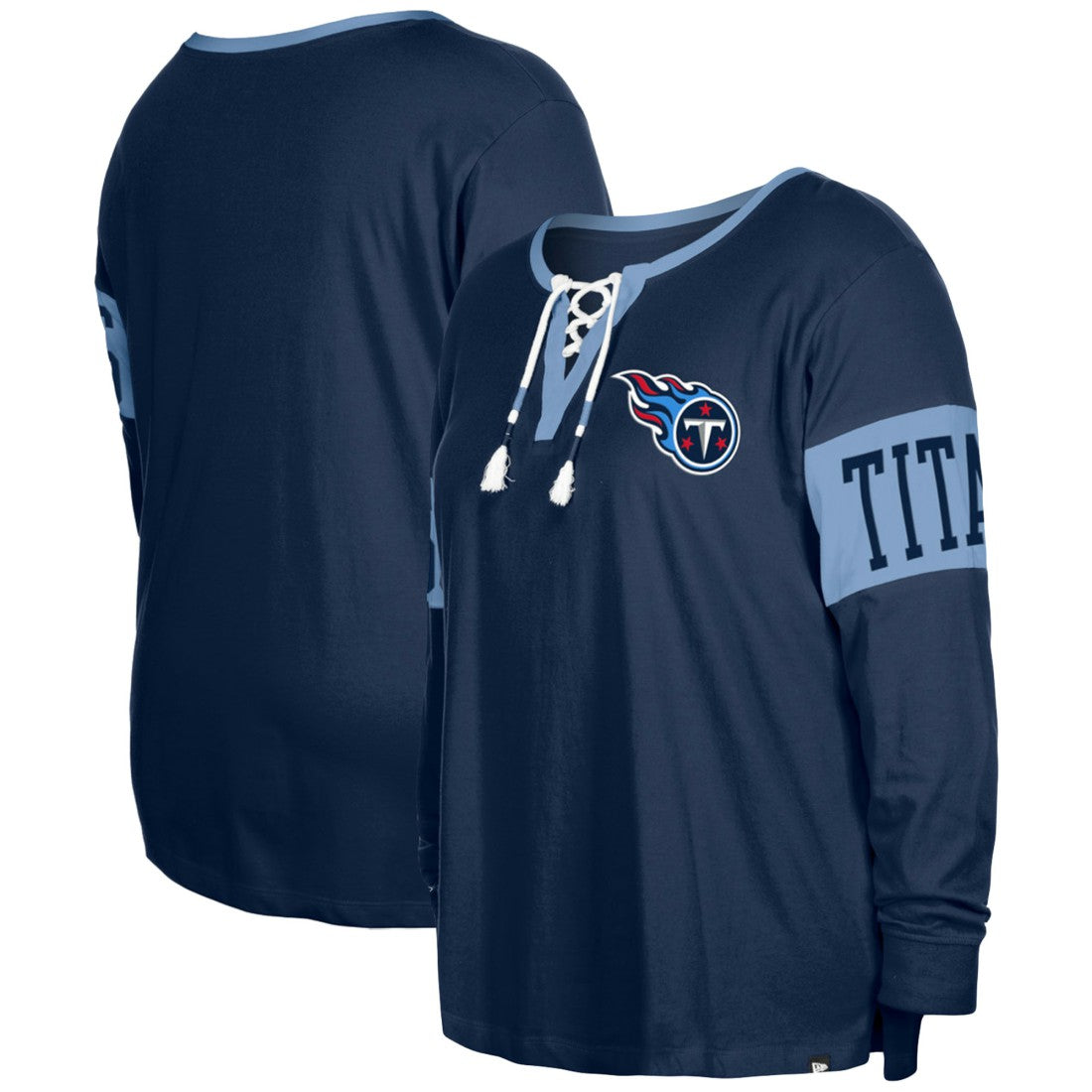 Tennessee Titans New Era Women's Plus Size Lace-Up Notch Neck Long Sleeve T-Shirt Navy | NFL