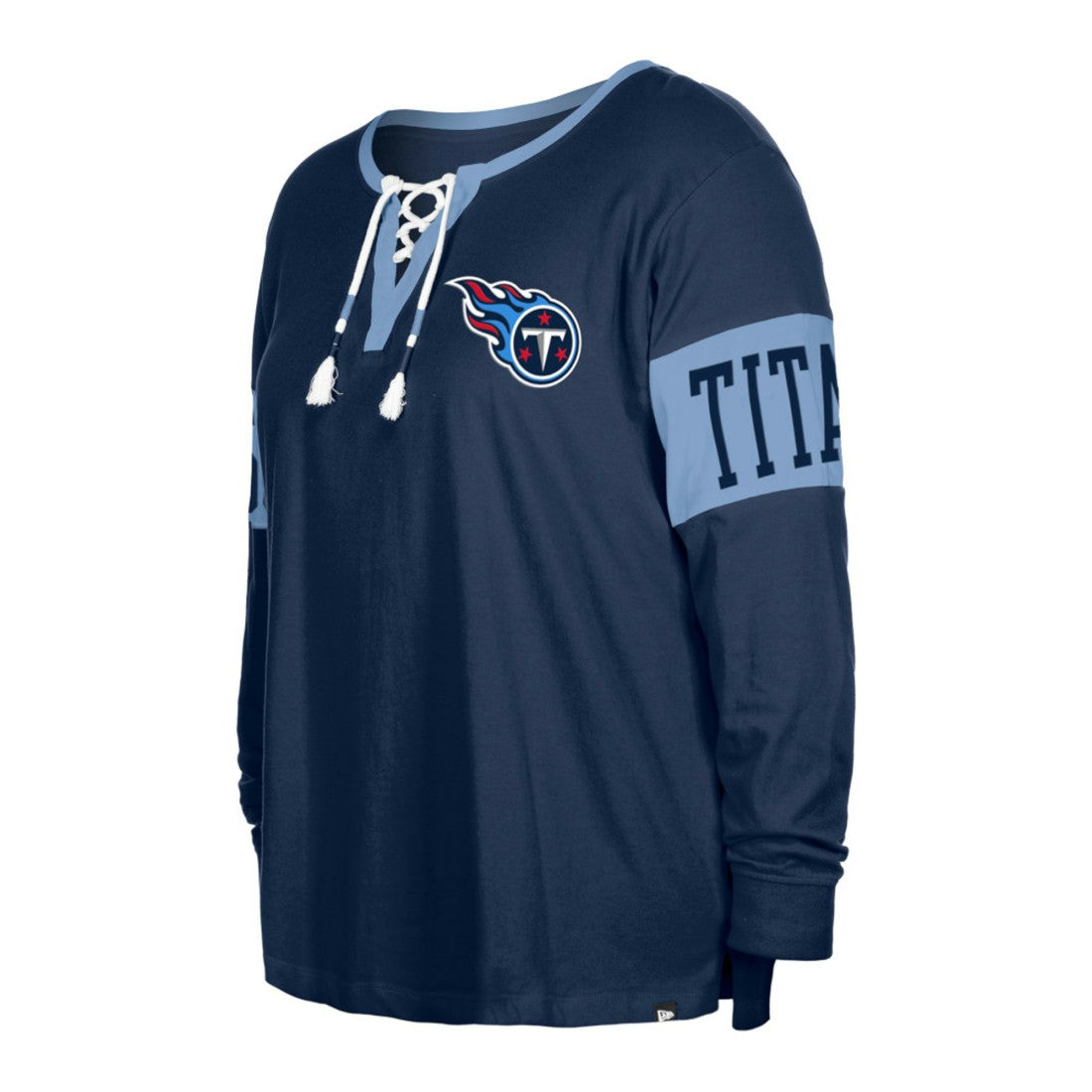 Tennessee Titans New Era Women's Plus Size Lace-Up Notch Neck Long Sleeve T-Shirt Navy | NFL