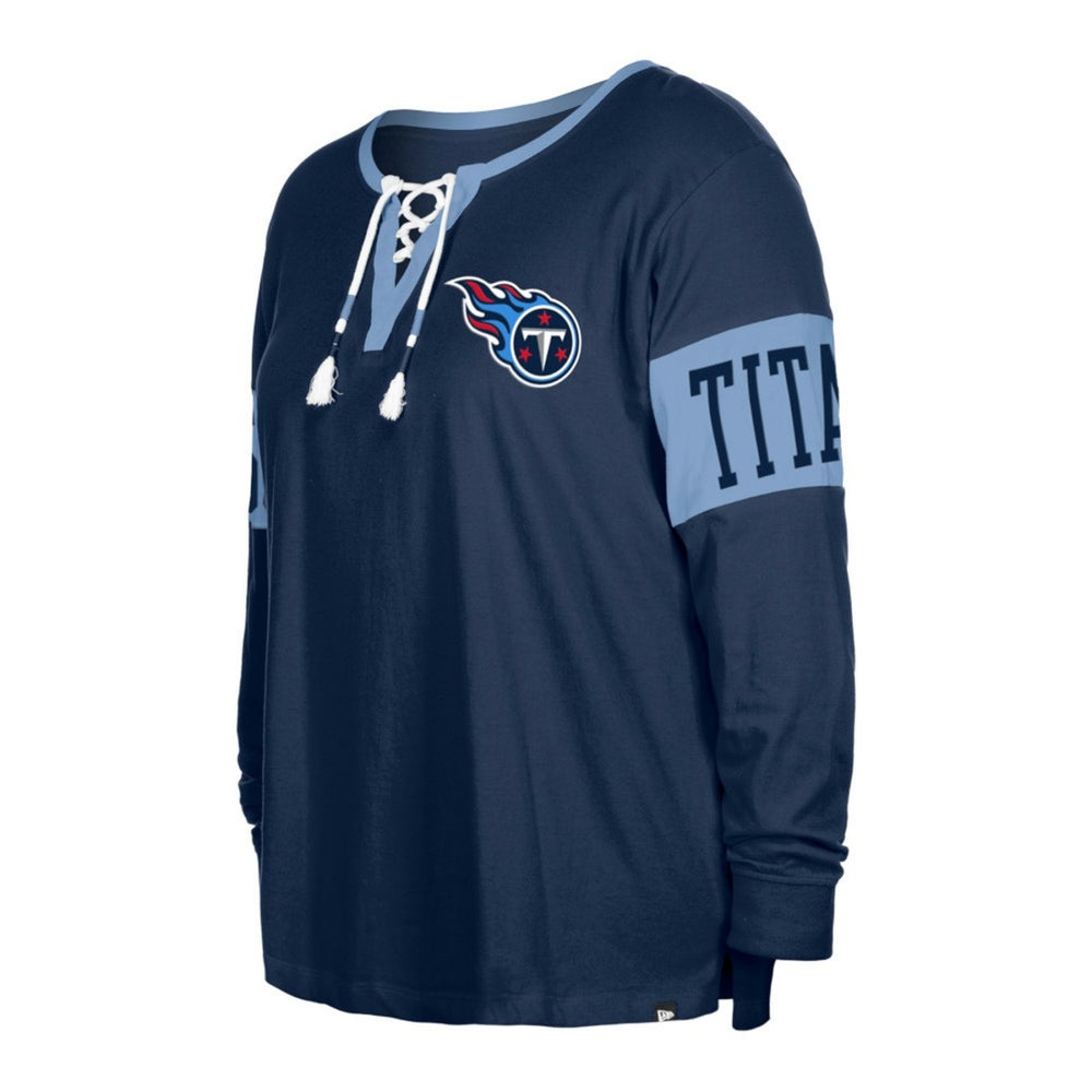 Tennessee Titans New Era Women's Plus Size Lace-Up Notch Neck Long Sleeve T-Shirt Navy | NFL
