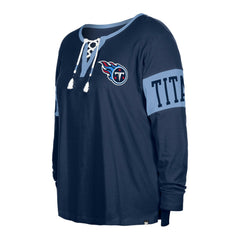 Tennessee Titans New Era Women's Plus Size Lace-Up Notch Neck Long Sleeve T-Shirt Navy | NFL