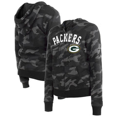 Green Bay Packers New Era Women's Camo Full-Zip Hoodie Black | NFL