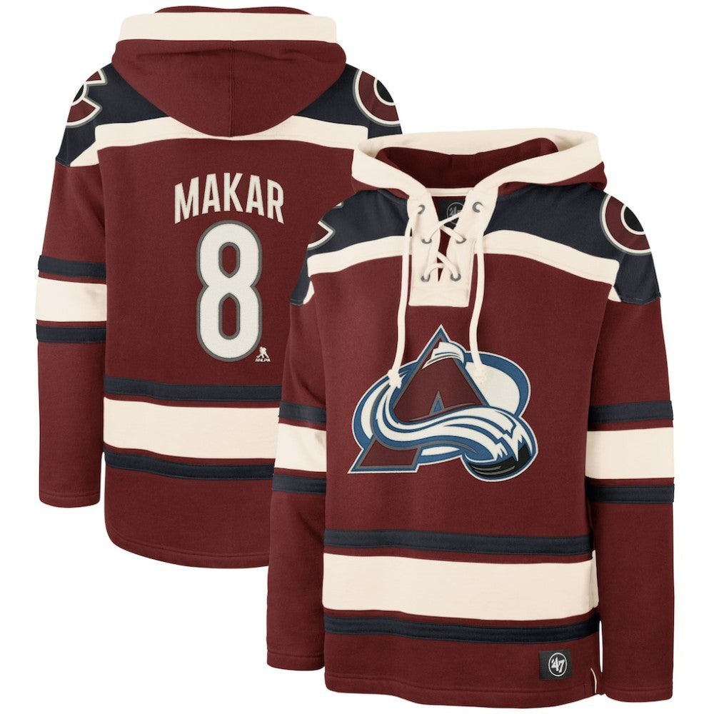 Cale Makar Colorado Avalanche '47 Player Name & Number Lacer Pullover Hoodie - Burgundy - NHL