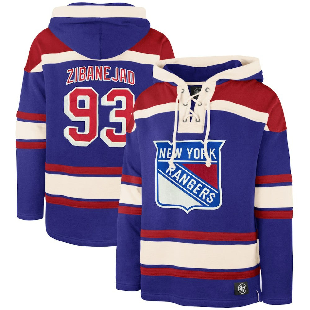 Mika Zibanejad New York Rangers '47 Player Name & Number Lacer Pullover Hoodie - Blue - NHL