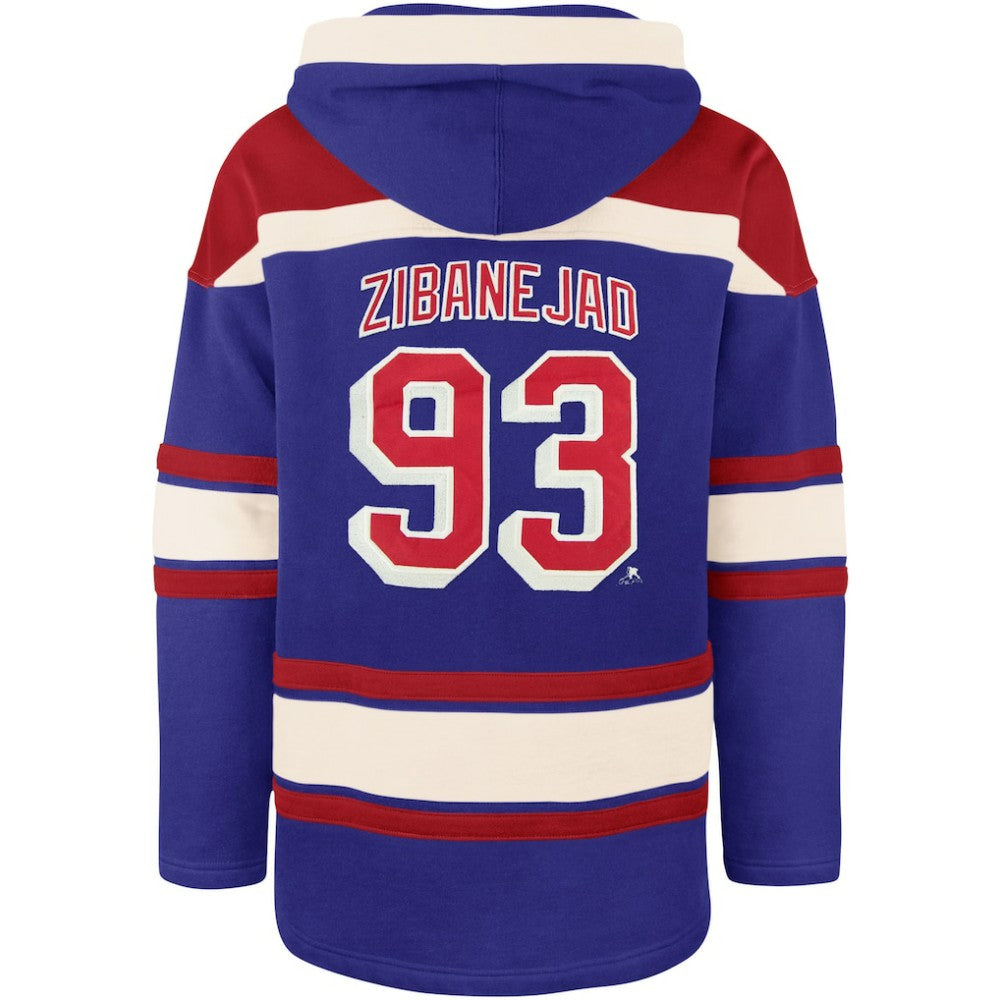 Mika Zibanejad New York Rangers '47 Player Name & Number Lacer Pullover Hoodie - Blue - NHL