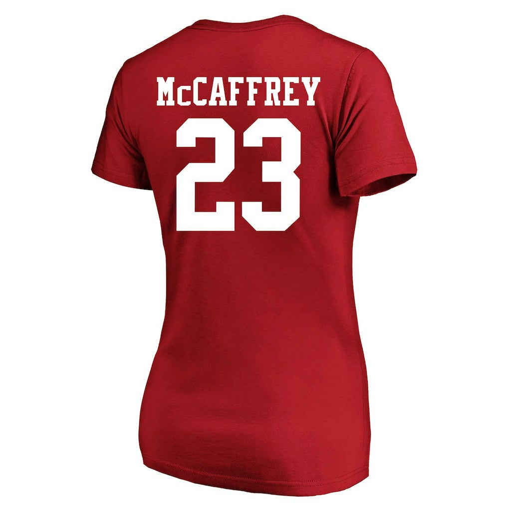 Christian McCaffrey San Francisco 49ers Women's Plus Size Fair Catch Name & Number Scoop Neck T-Shirt Scarlet | NFL