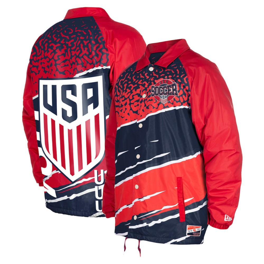 USMNT 5th & Ocean by New Era Throwback Coaches Raglan Full-Snap Jacket Navy | New Era online