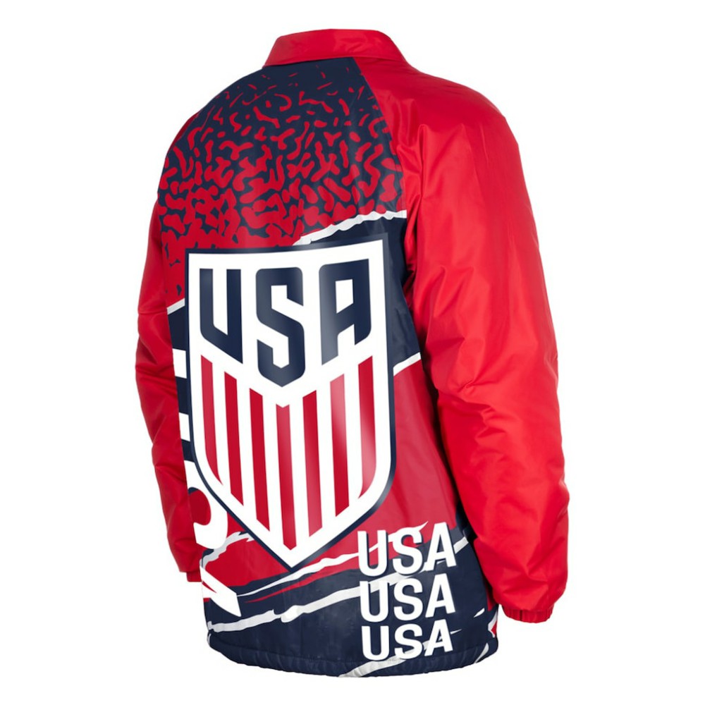 USMNT 5th & Ocean by New Era Throwback Coaches Raglan Full-Snap Jacket Navy | New Era online
