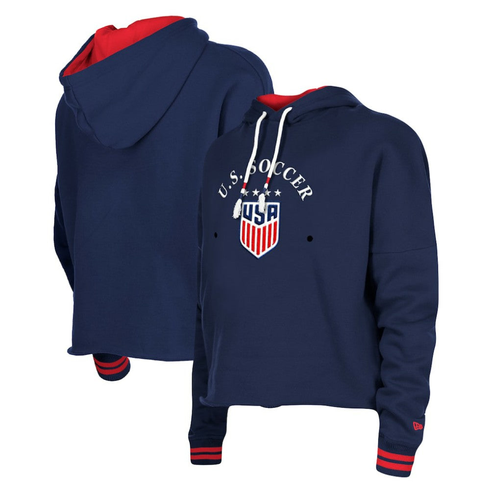 USWNT 5th & Ocean by New Era Women's Athleisure Cropped Fleece Pullover Hoodie Navy | New Era