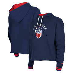 USWNT 5th & Ocean by New Era Women's Athleisure Cropped Fleece Pullover Hoodie Navy | New Era