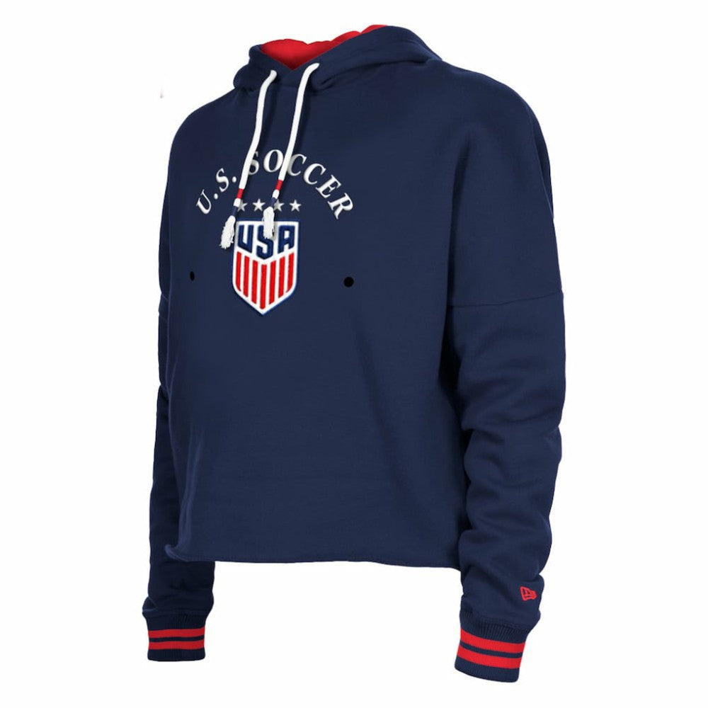 USWNT 5th & Ocean by New Era Women's Athleisure Cropped Fleece Pullover Hoodie Navy | New Era