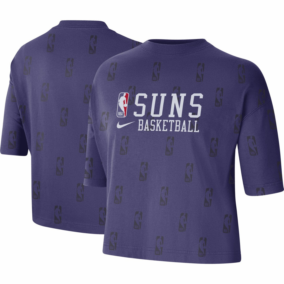 Phoenix Suns Women's Allover NBA Logo Boxy T-Shirt Purple - NBA