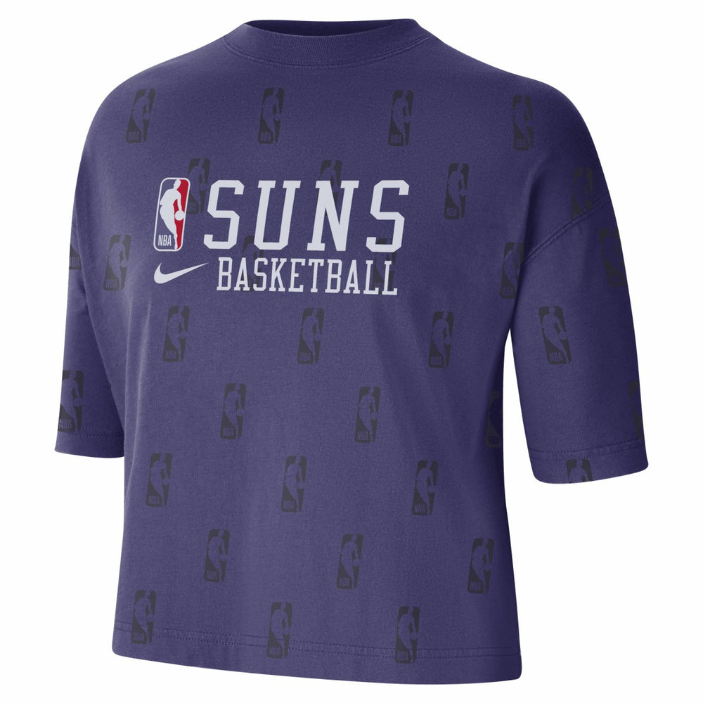 Phoenix Suns Women's Allover NBA Logo Boxy T-Shirt Purple - NBA