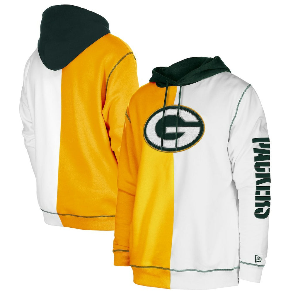 Green Bay Packers New Era Third Down Split Raglan Pullover Hoodie Gold/White | NFL