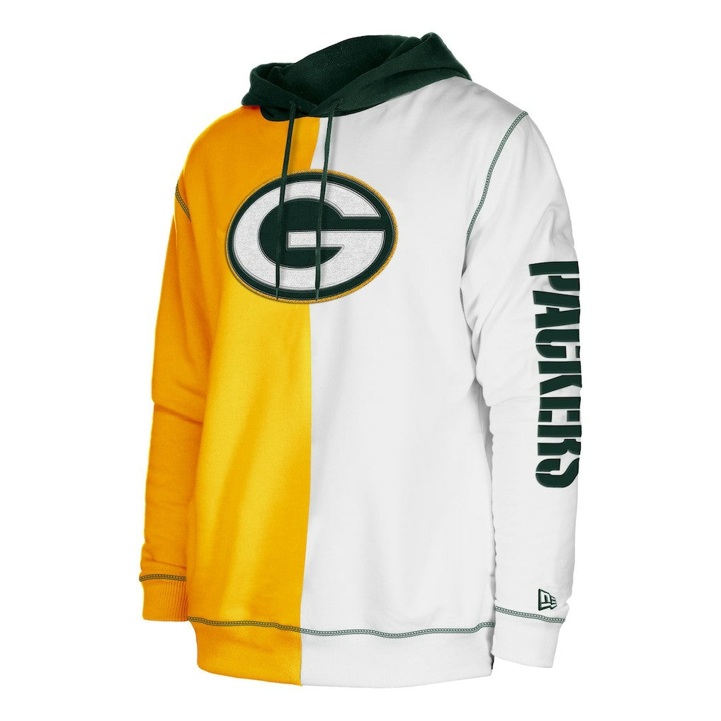 Green Bay Packers New Era Third Down Split Raglan Pullover Hoodie Gold/White | NFL