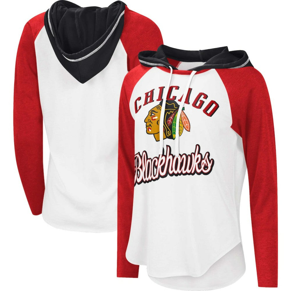 Chicago Blackhawks G-III 4Her by Carl Banks Women's MVP Raglan Lightweight Hooded T-Shirt - White/Heather Red - NHL