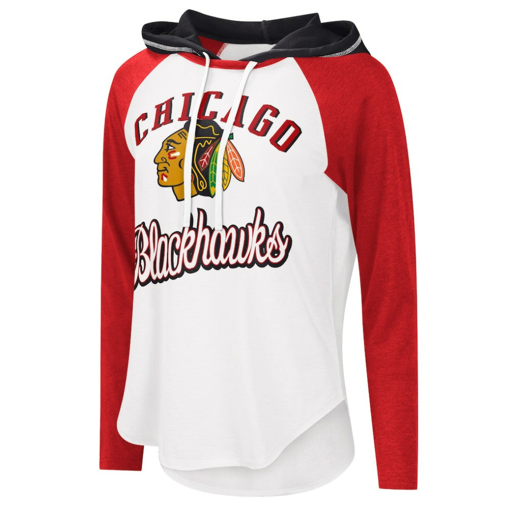 Chicago Blackhawks G-III 4Her by Carl Banks Women's MVP Raglan Lightweight Hooded T-Shirt - White/Heather Red - NHL