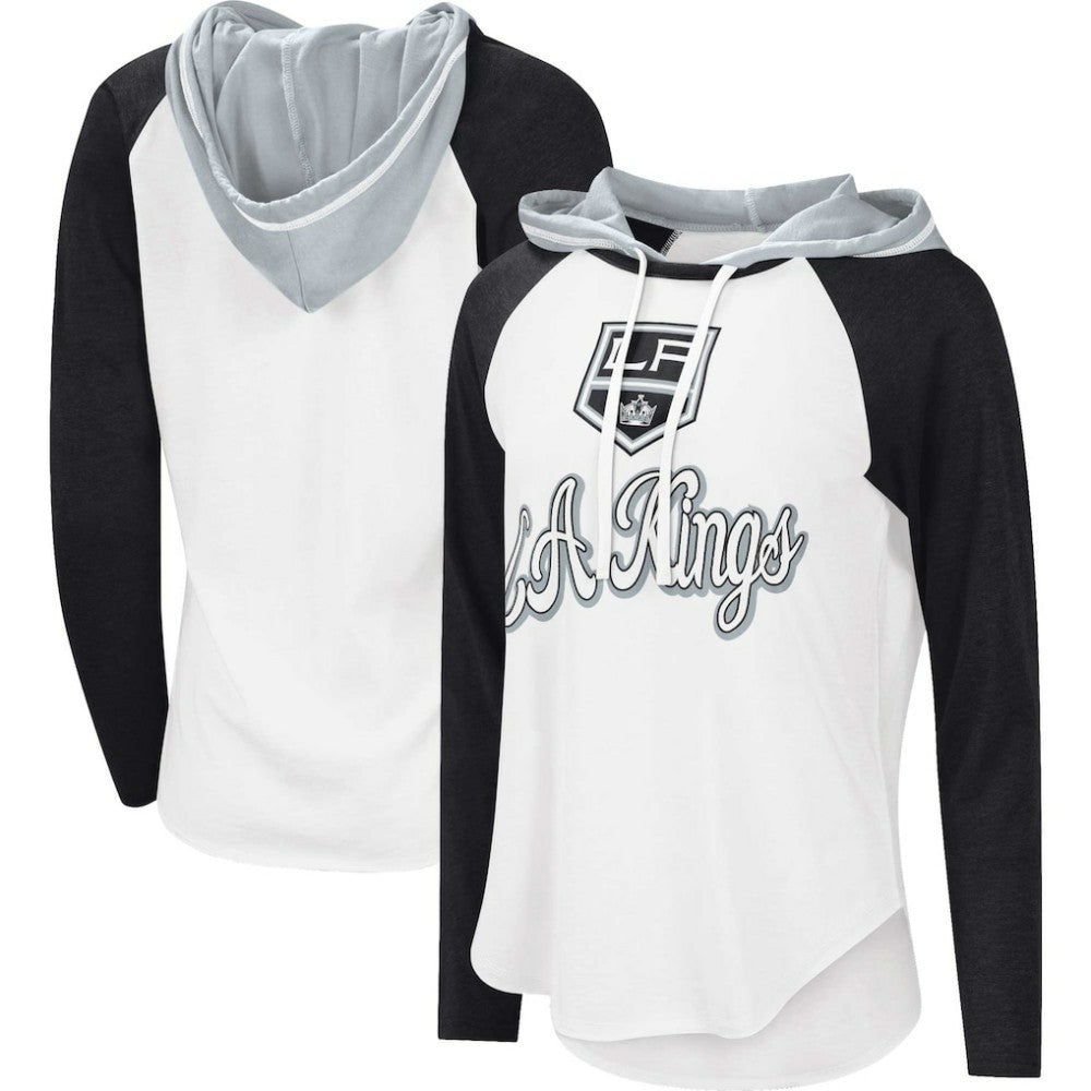 Los Angeles Kings G-III 4Her by Carl Banks Women's MVP Raglan Lightweight Hooded T-Shirt - White/Black - NHL