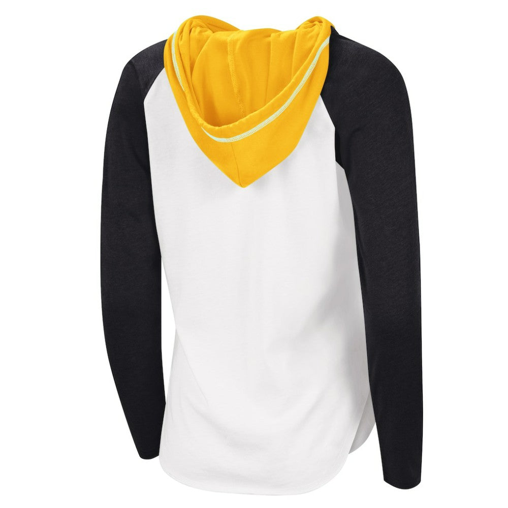 Pittsburgh Penguins G-III 4Her by Carl Banks Women's MVP Raglan Lightweight Hooded T-Shirt - White/Heather Black - NHL
