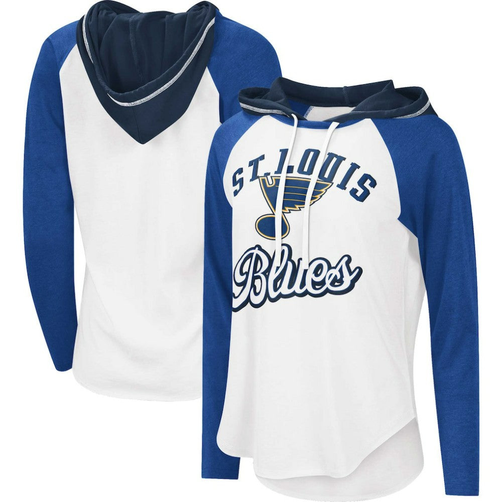 St. Louis Blues G-III 4Her by Carl Banks Women's MVP Raglan Lightweight Hooded T-Shirt - White/Blue - NHL