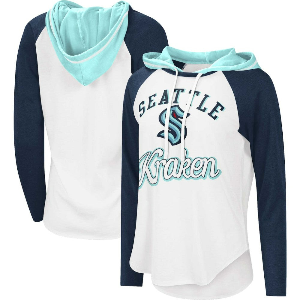 Seattle Kraken G-III 4Her by Carl Banks Women's MVP Raglan Lightweight Hooded T-Shirt - White/Navy - NHL