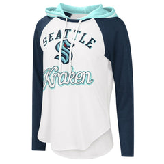 Seattle Kraken G-III 4Her by Carl Banks Women's MVP Raglan Lightweight Hooded T-Shirt - White/Navy - NHL