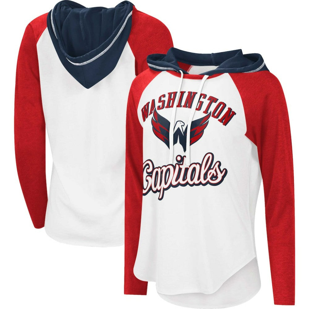 Washington Capitals G-III 4Her by Carl Banks Women's MVP Raglan Lightweight Hooded T-Shirt - White/Heather Red - NHL