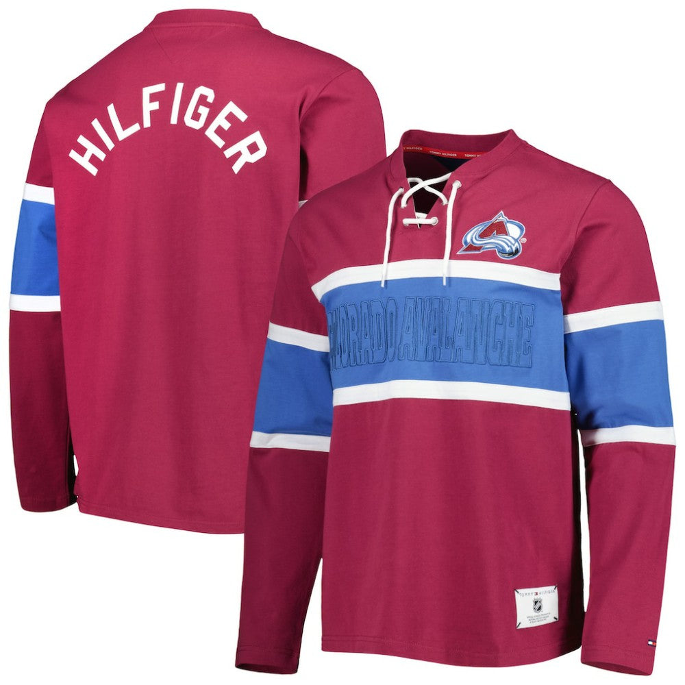 Colorado Avalanche Tommy Hilfiger Walter Lace-Up Long Sleeve Top - Burgundy - NHL