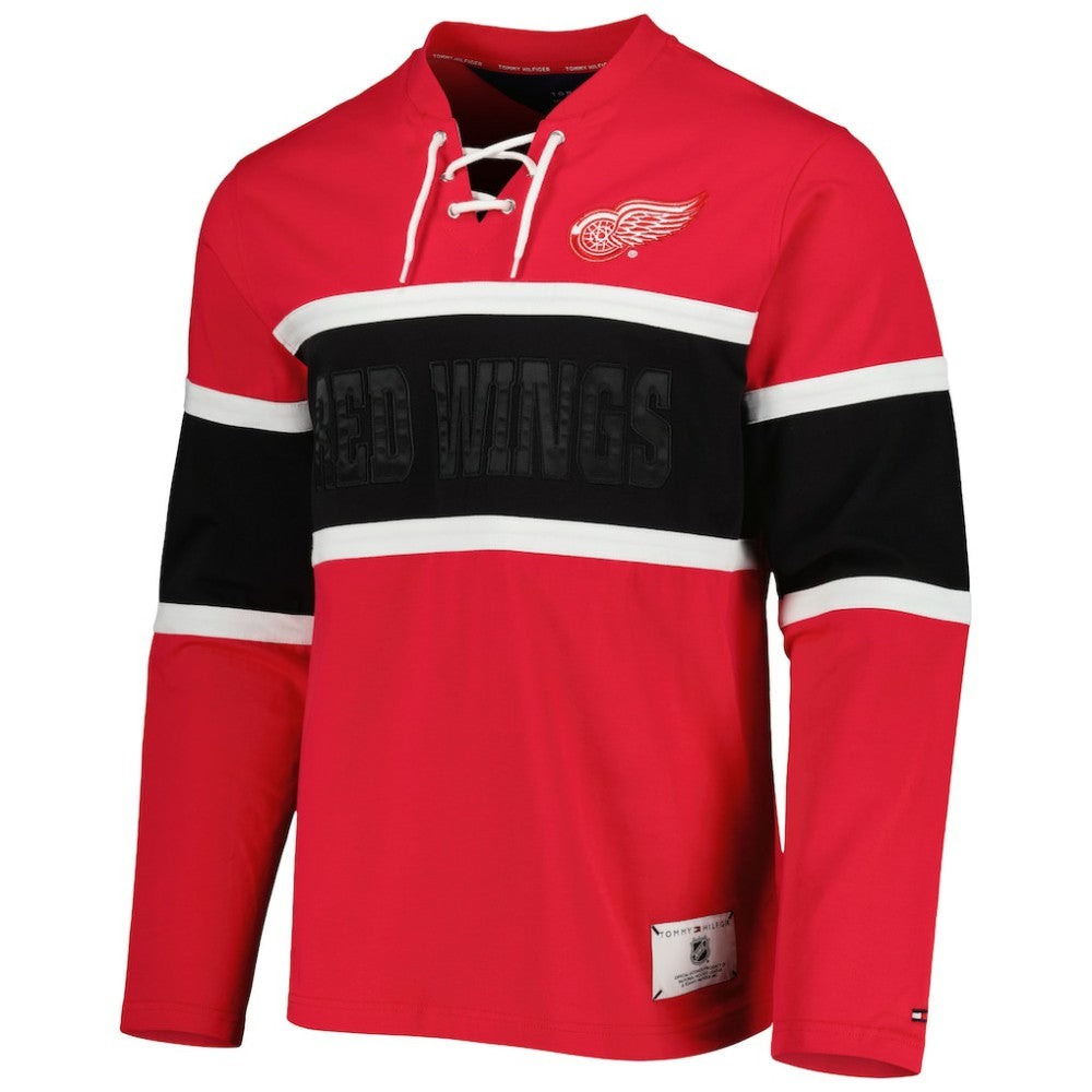 Detroit Red Wings Tommy Hilfiger Walter Lace-Up Long Sleeve Top - Red - NHL