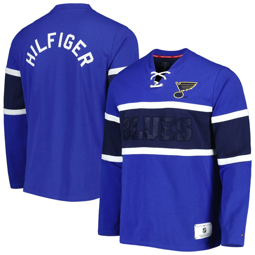 St. Louis Blues Tommy Hilfiger Walter Lace-Up Long Sleeve Top - Blue - NHL