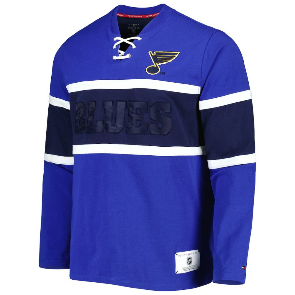 St. Louis Blues Tommy Hilfiger Walter Lace-Up Long Sleeve Top - Blue - NHL