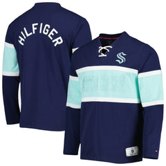 Seattle Kraken Tommy Hilfiger Walter Lace-Up Long Sleeve Top - Deep Sea Blue - NHL