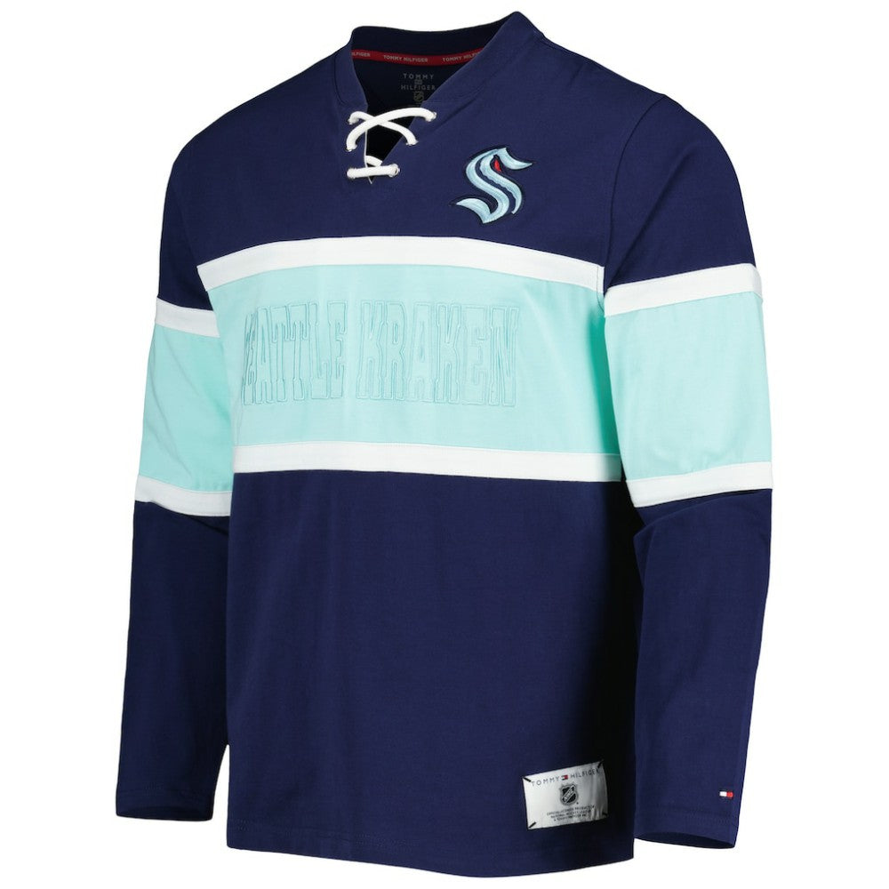 Seattle Kraken Tommy Hilfiger Walter Lace-Up Long Sleeve Top - Deep Sea Blue - NHL