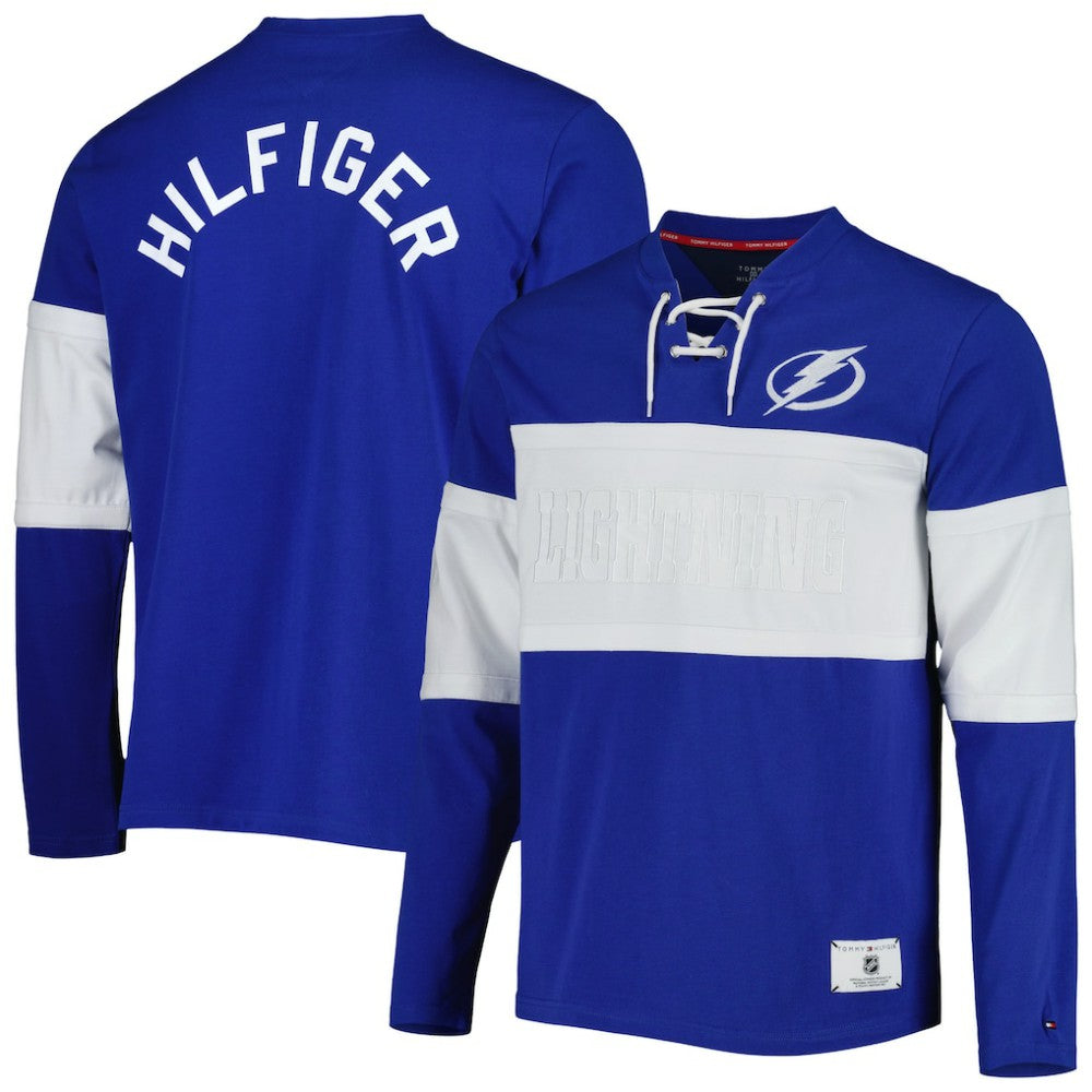Tampa Bay Lightning Tommy Hilfiger Walter Lace-Up Long Sleeve Top - Blue - NHL