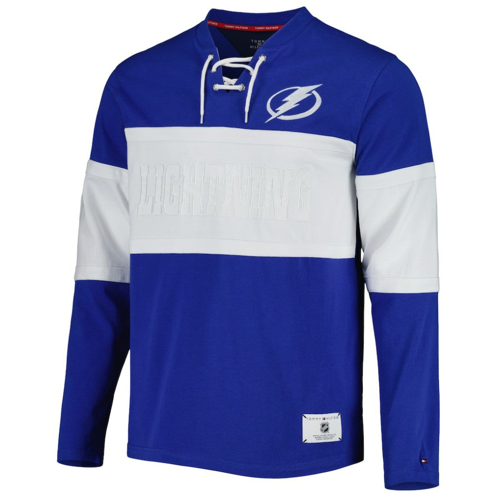 Tampa Bay Lightning Tommy Hilfiger Walter Lace-Up Long Sleeve Top - Blue - NHL