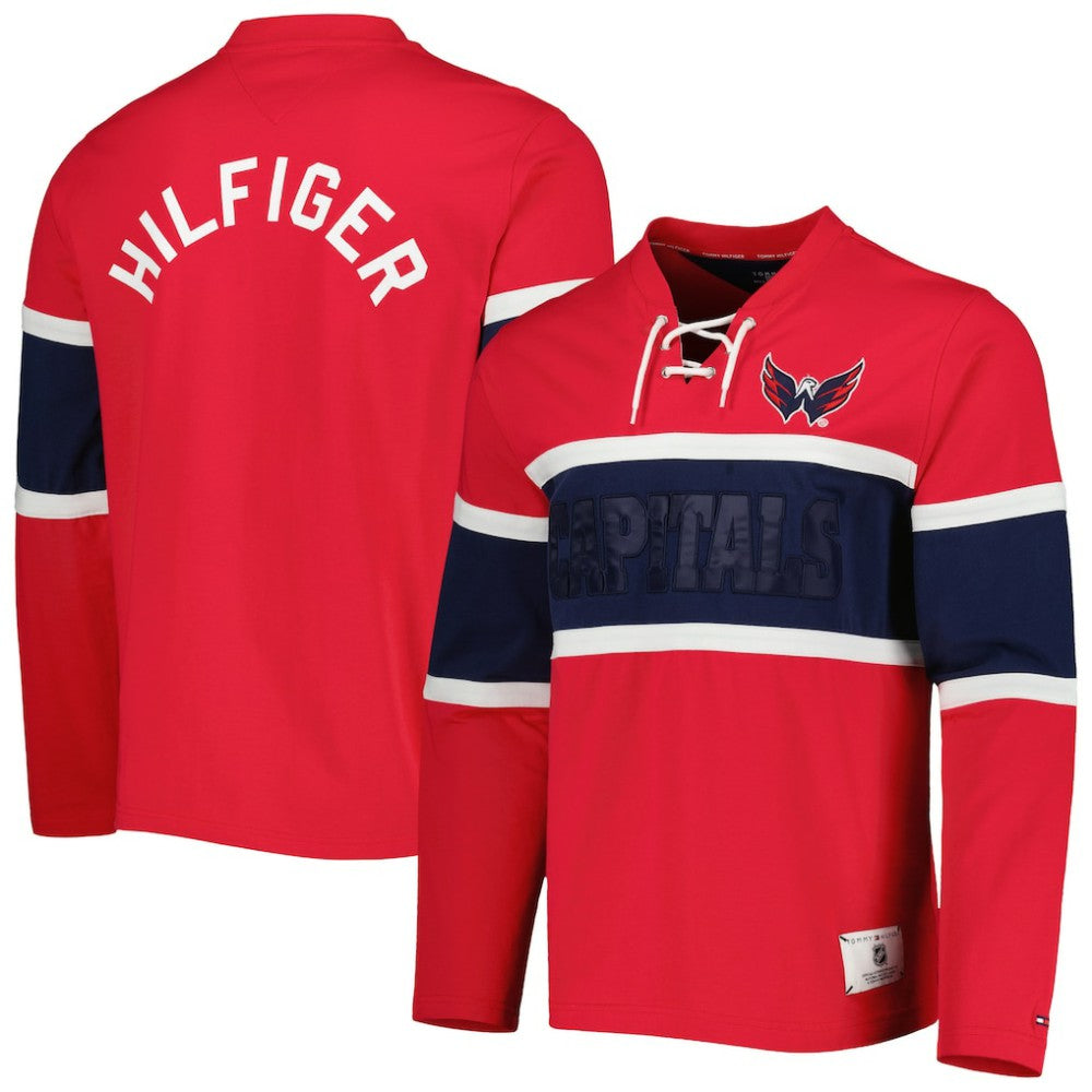 Washington Capitals Tommy Hilfiger Walter Lace-Up Long Sleeve Top - Red - NHL